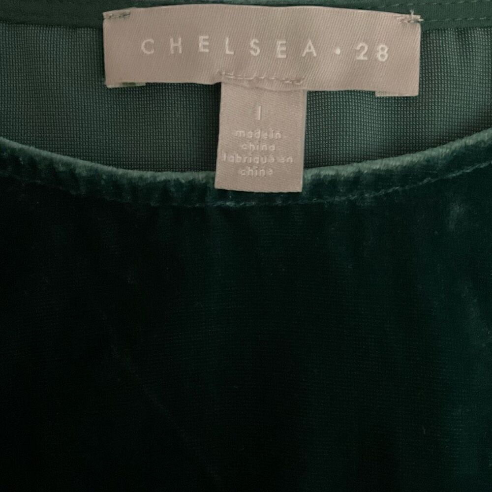 Chelsea28 Blouse Round Neck Short Flare Sleeves Velvet Green Women Size Large - Picture 3 of 10